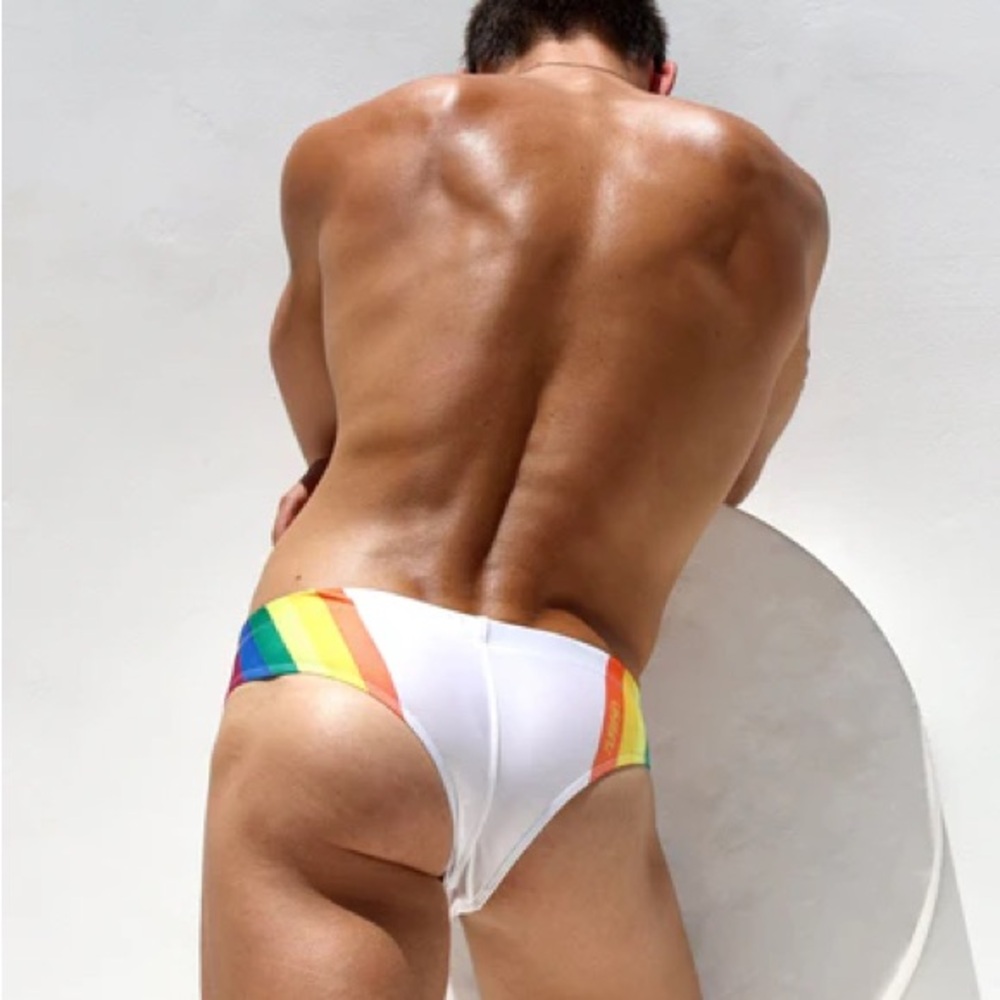 Rufskin White Rainbow Swim Briefs SZ L 32-34